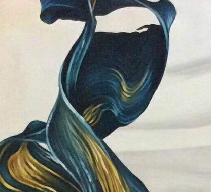 Fluid Blue and Gold Ribbon Abstract Painting – Elegant Modern Wall Art on Canvas