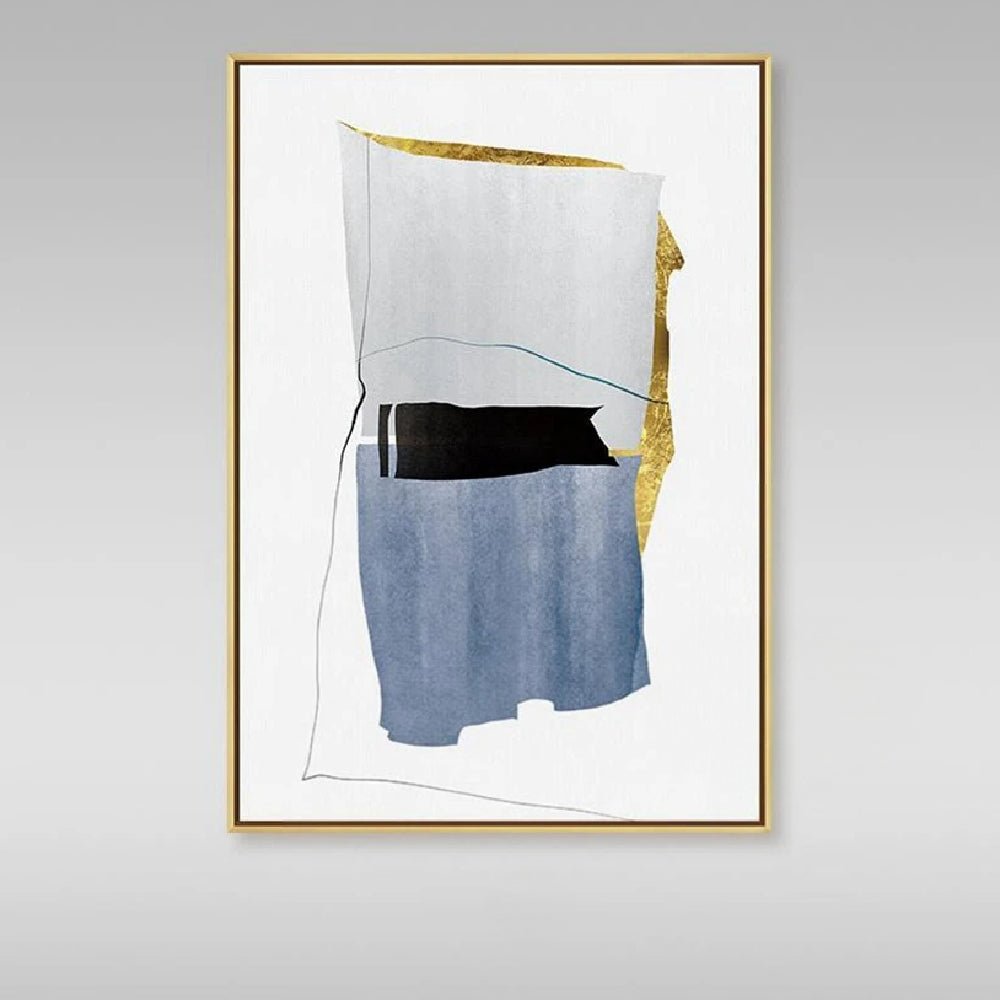 Blue-grey and pale grey blocks separated by a black band, with narrow gold-coloured edges on white.