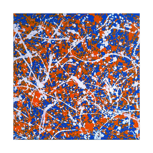 Large Pollock Inspired Blue Orange Abstract Painting | Hand Painted Wall Art