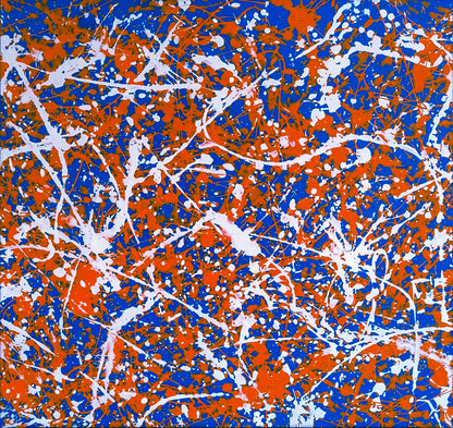 Large Pollock Inspired Blue Orange Abstract Painting | Hand Painted Wall Art