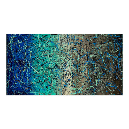 Large Pollock Inspired Blue Teal Abstract Painting | Hand Painted Wall Art
