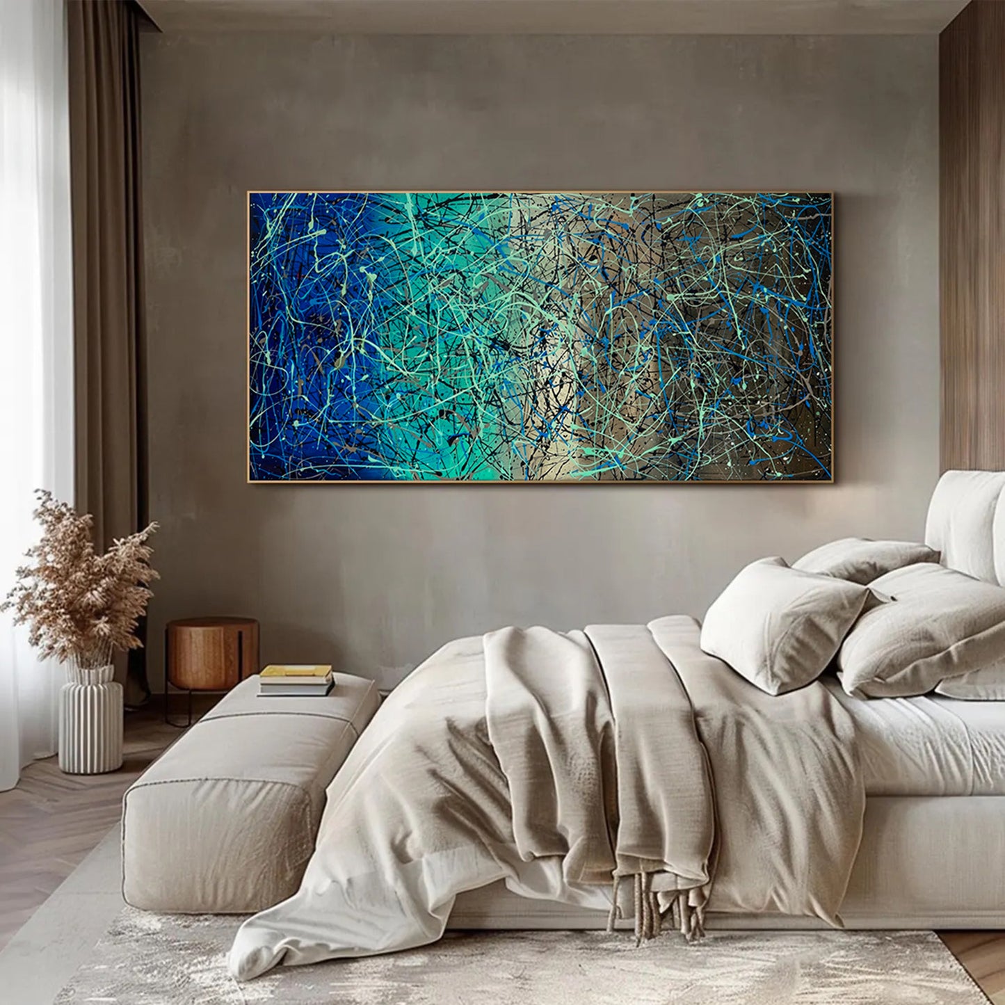 Arte da parete in stile espressionista blu scuro Pollok