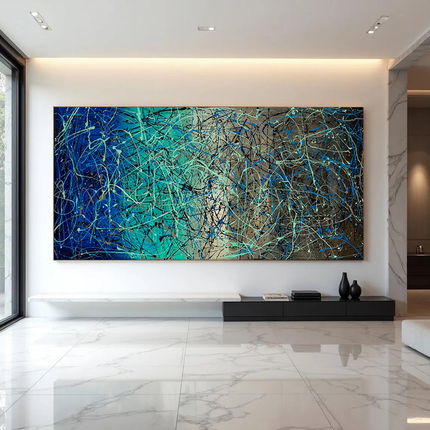 Arte da parete in stile espressionista blu scuro Pollok