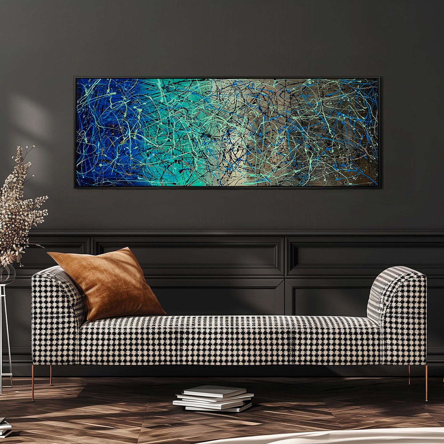 Arte da parete in stile espressionista blu scuro Pollok
