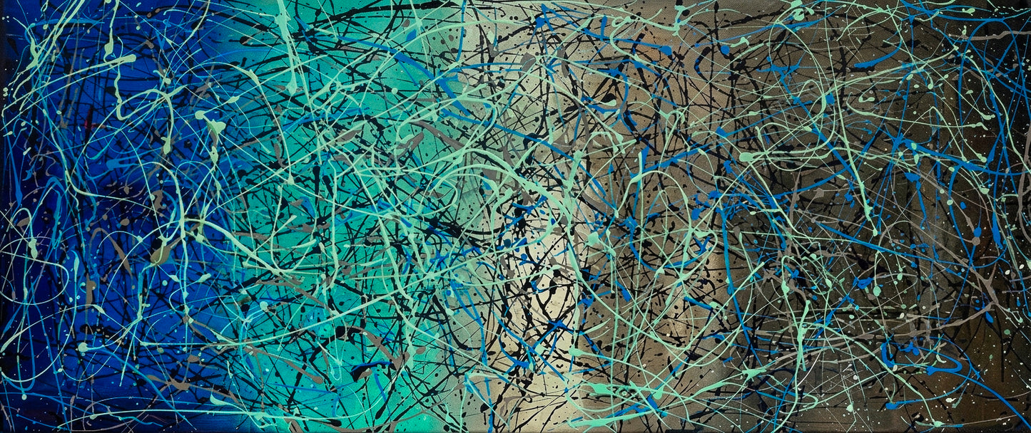 Arte da parete in stile espressionista blu scuro Pollok