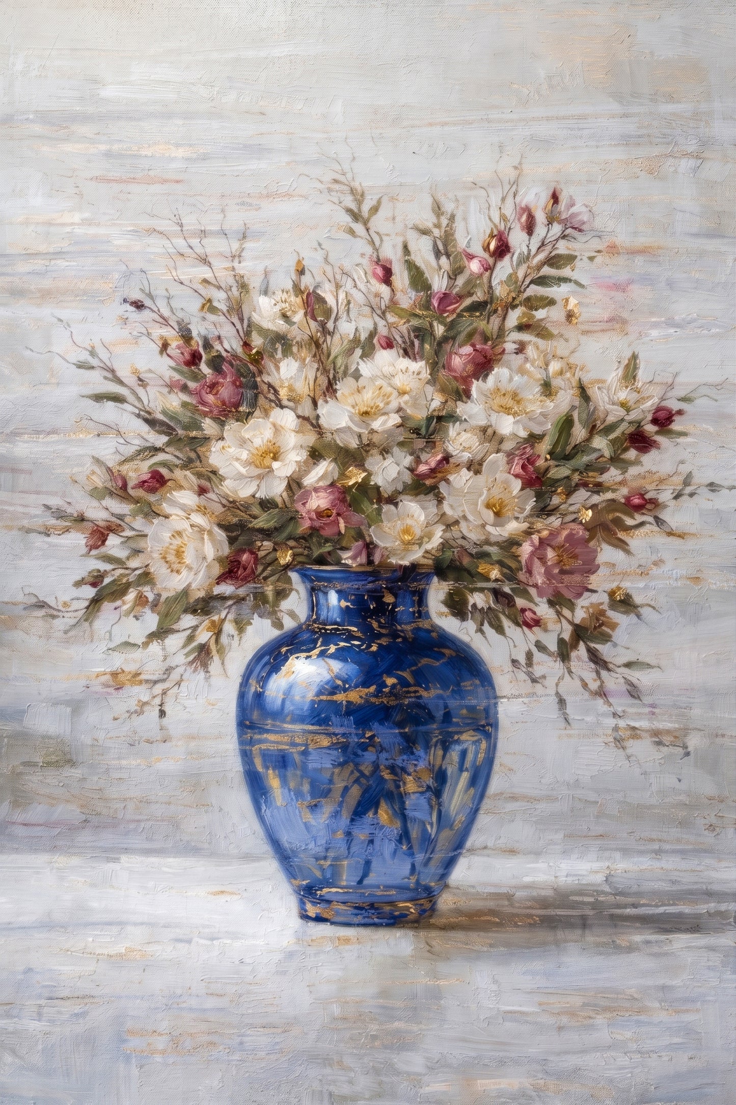 Blue Vase Peony Floral Painting Textured Luxury Wall ArtBlue Vase Peony Floral Painting Textured Luxury Wall Art