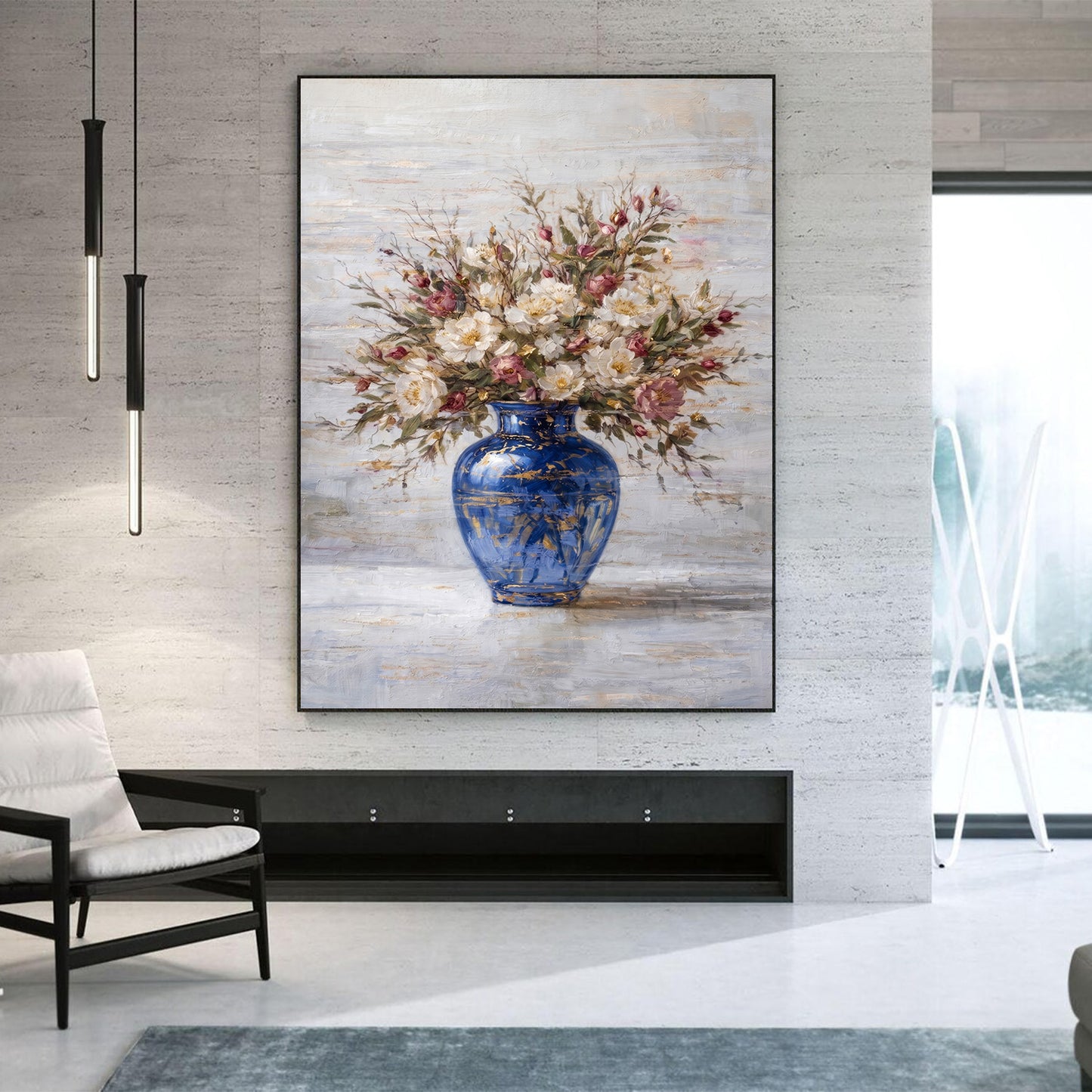 Blue Vase Peony Floral Painting Textured Luxury Wall ArtBlue Vase Peony Floral Painting Textured Luxury Wall Art