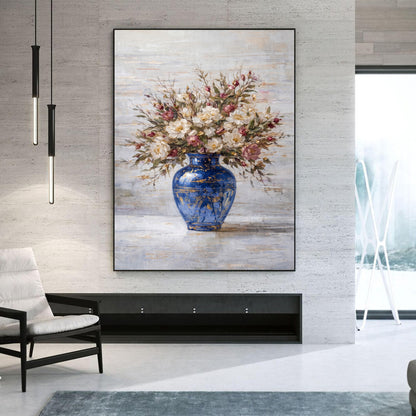 Blue Vase Peony Floral Painting Textured Luxury Wall ArtBlue Vase Peony Floral Painting Textured Luxury Wall Art