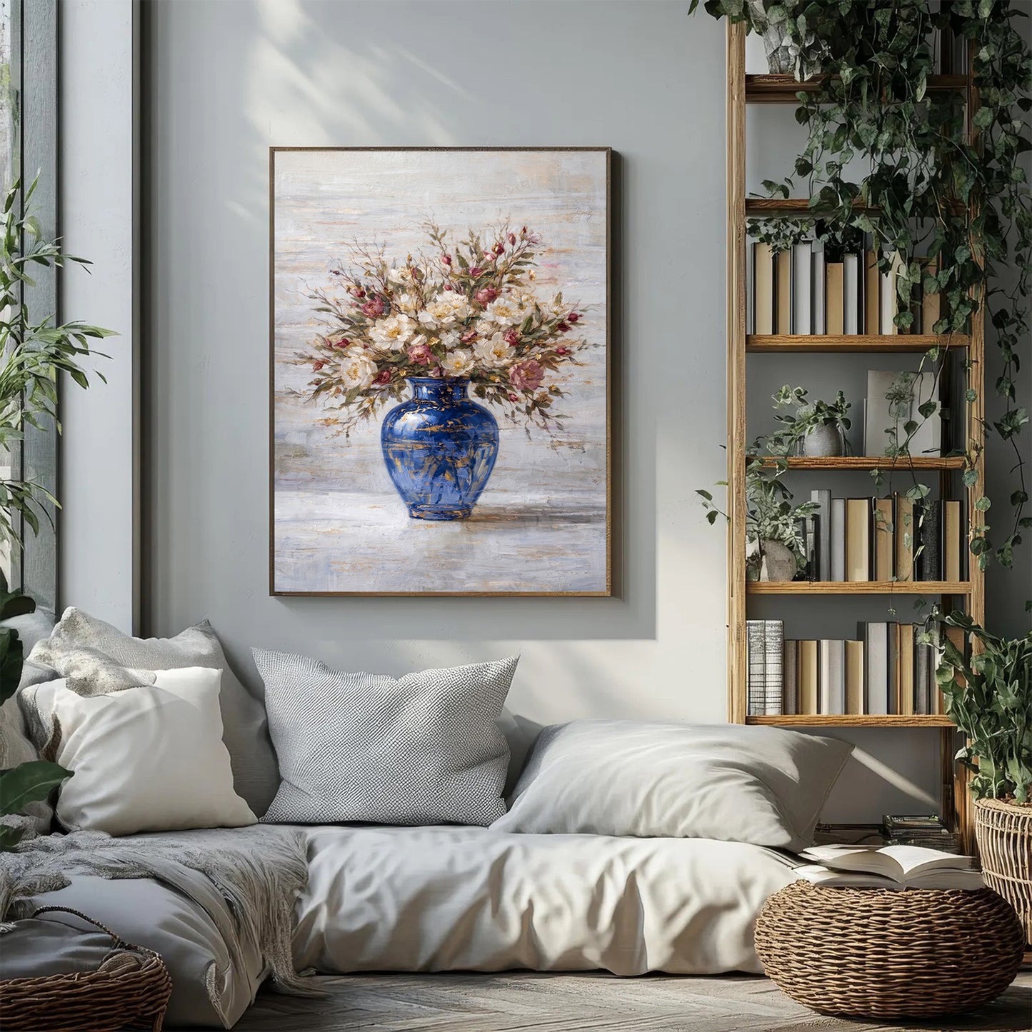 Blue Vase Peony Floral Painting Textured Luxury Wall ArtBlue Vase Peony Floral Painting Textured Luxury Wall Art