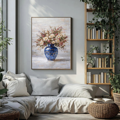 Blue Vase Peony Floral Painting Textured Luxury Wall ArtBlue Vase Peony Floral Painting Textured Luxury Wall Art