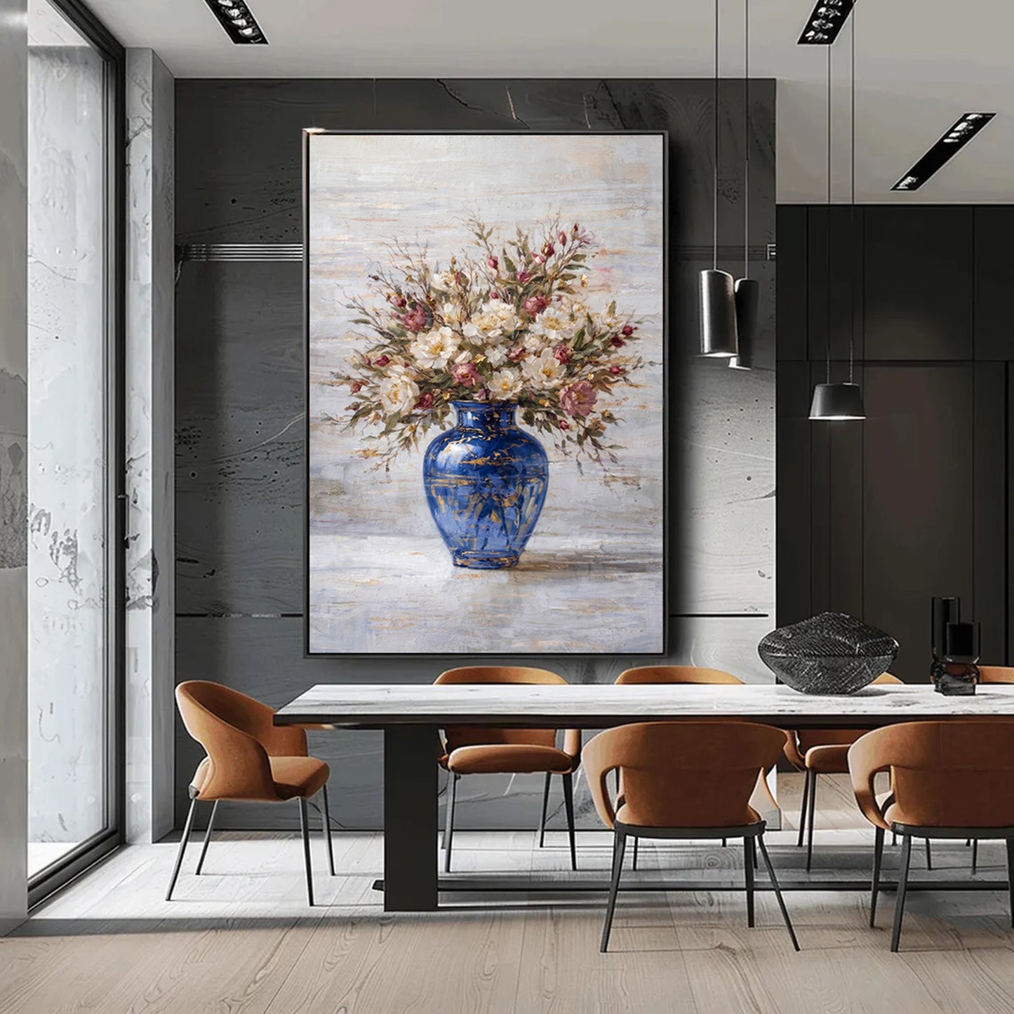 Blue Vase Peony Floral Painting Textured Luxury Wall ArtBlue Vase Peony Floral Painting Textured Luxury Wall Art