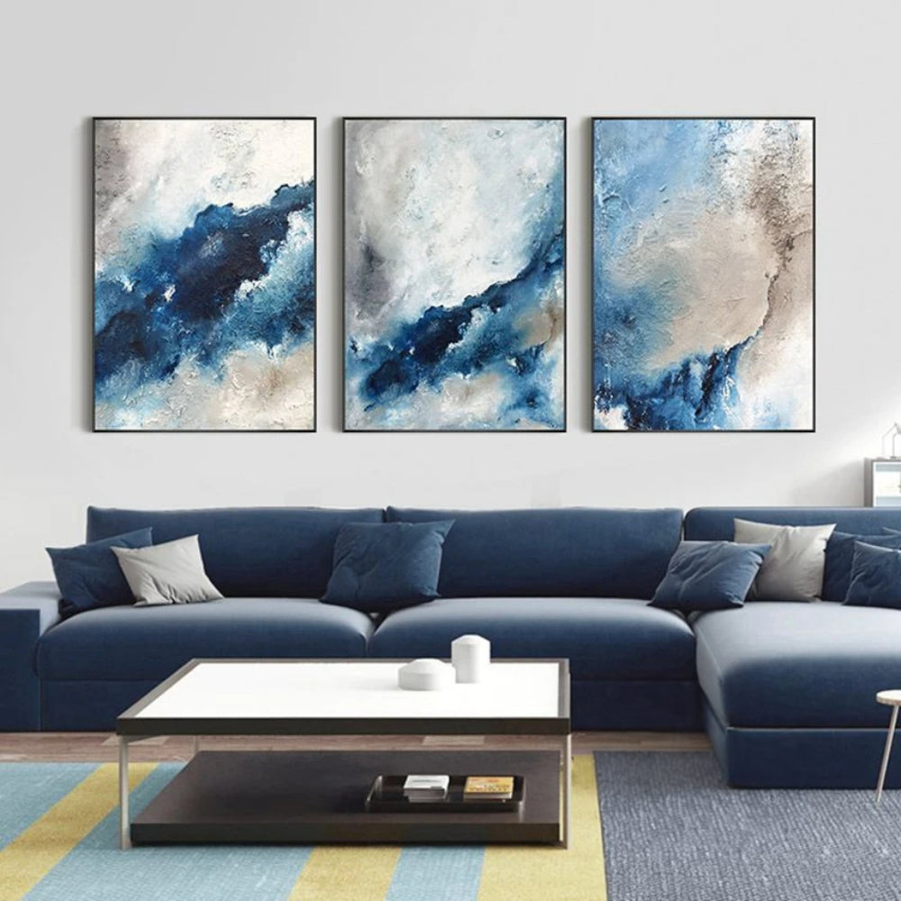 Blue Water Sea Shore Set of 3 Wall Painting