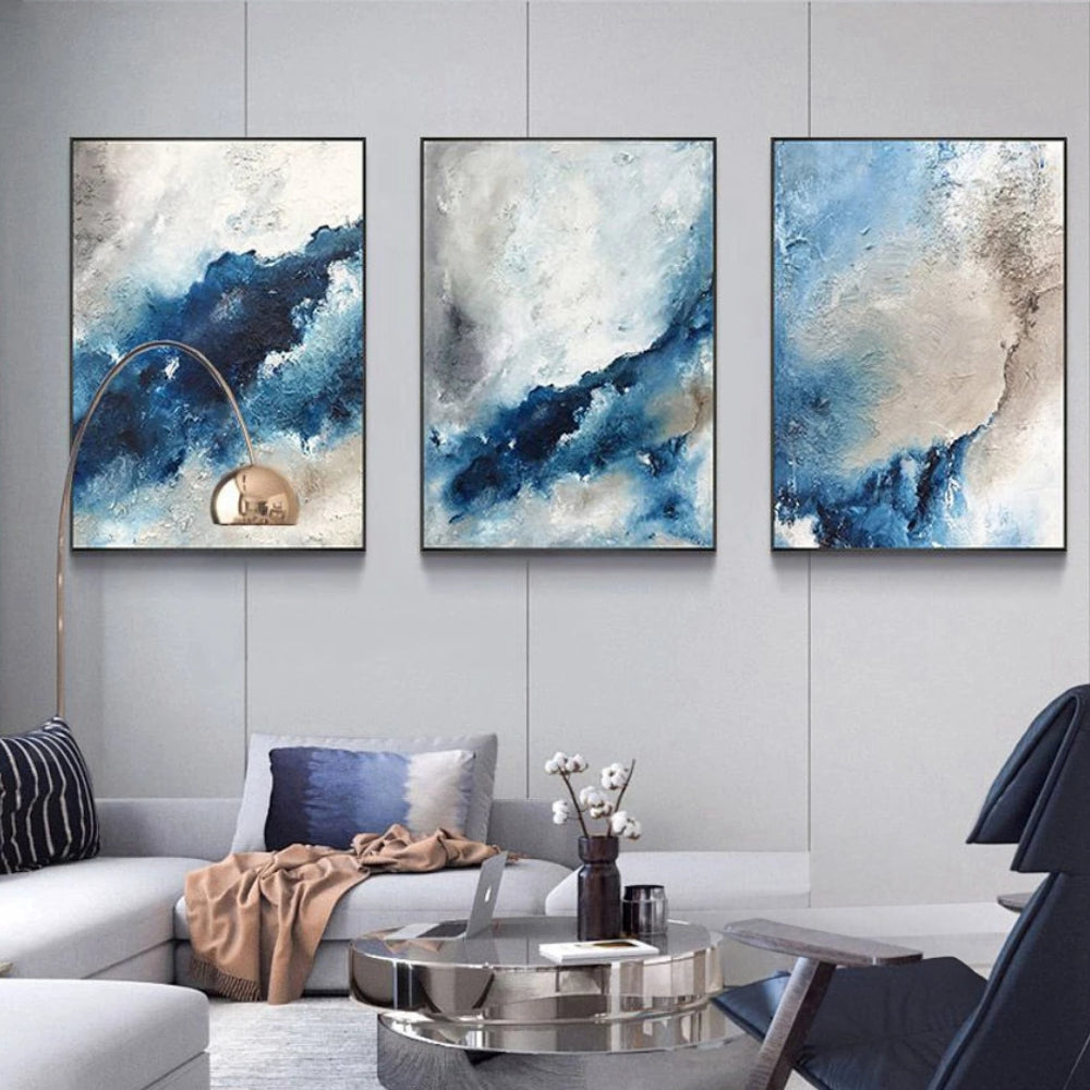 Blue Water Sea Shore Set of 3 Wall Painting