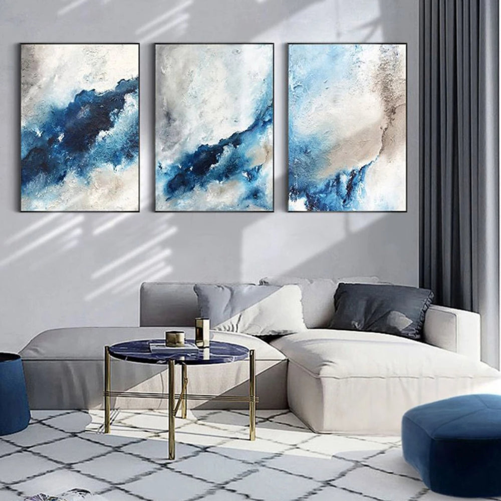 Blue Water Sea Shore Set of 3 Wall Painting