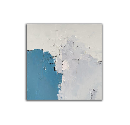 Minimalist Blue & White Abstract Painting – Textured Modern Impasto Wall Art