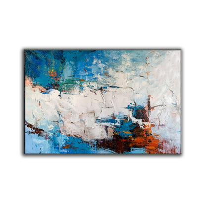 Textured Abstract Seascape Painting – Blue, White & Burnt Orange Modern Wall Art