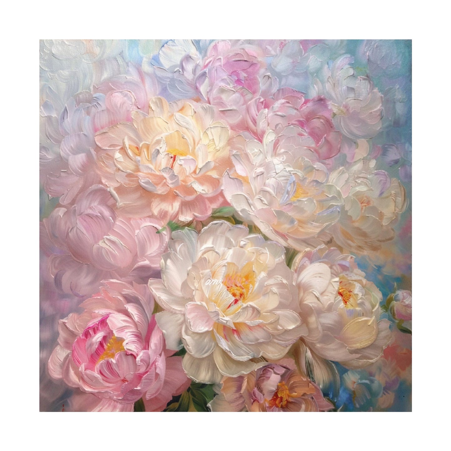 Blush Peony Wall Art – Textured Impasto Canvas