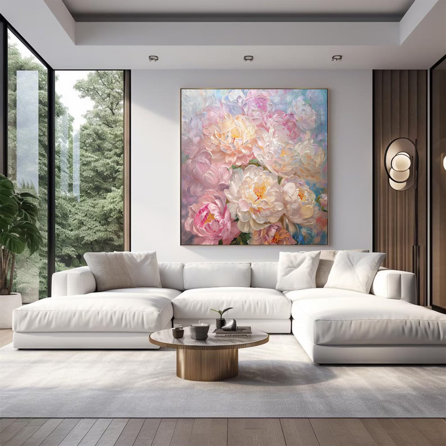 Blush Peony Wall Art – Textured Impasto Canvas