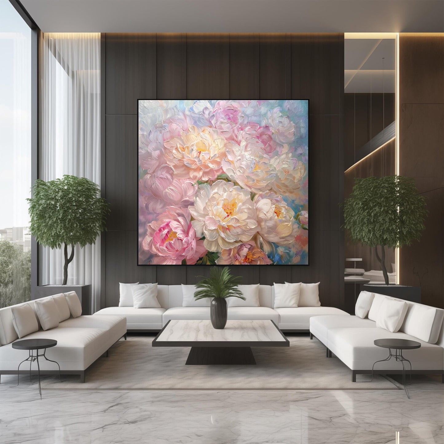 Blush Peony Wall Art – Textured Impasto Canvas
