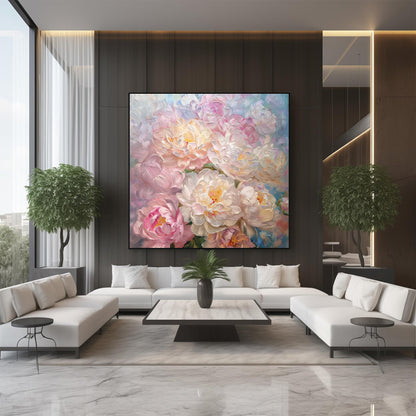 Blush Peony Wall Art – Textured Impasto Canvas