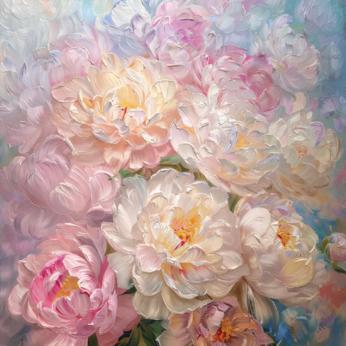 Blush Peony Wall Art – Textured Impasto Canvas