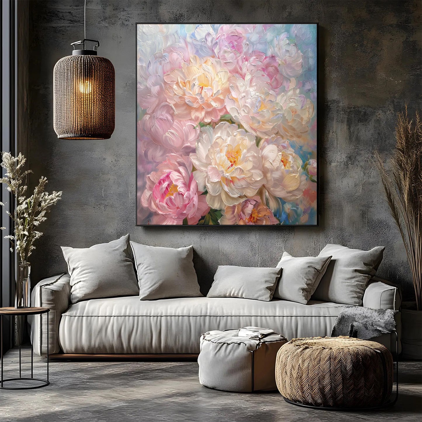 Blush Peony Wall Art – Textured Impasto Canvas