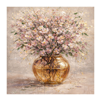 Floral Blush Pink Gold Vase Painting Textured Luxury Wall Art