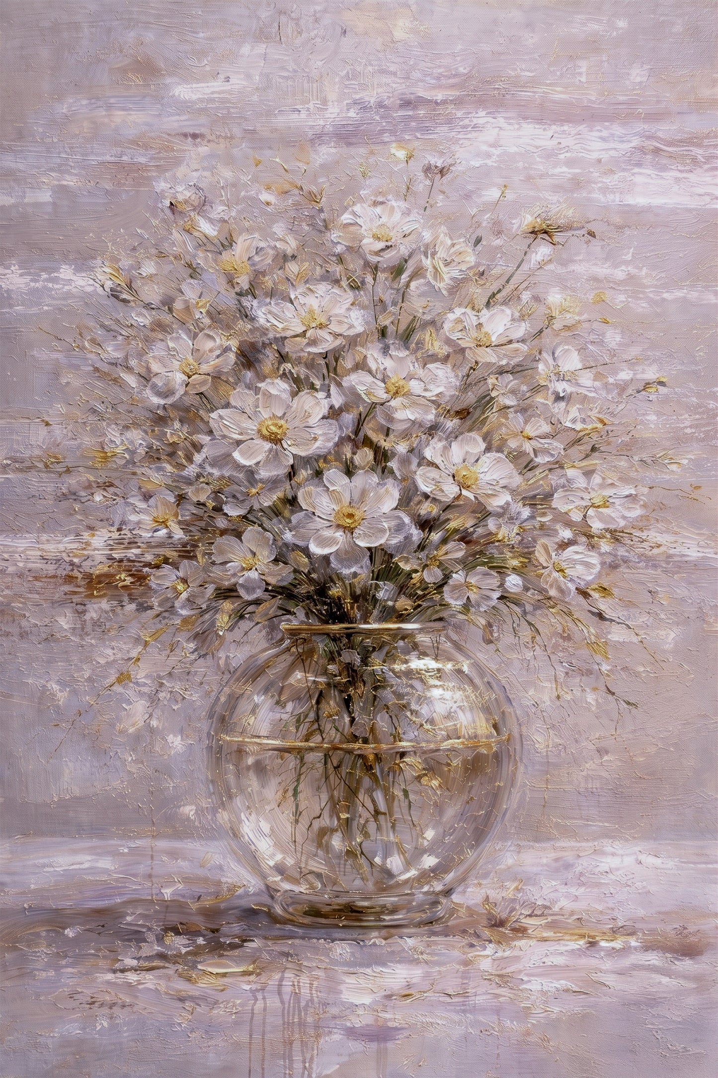 Soft Blush Floral Painting Glass Vase Textured Wall Art