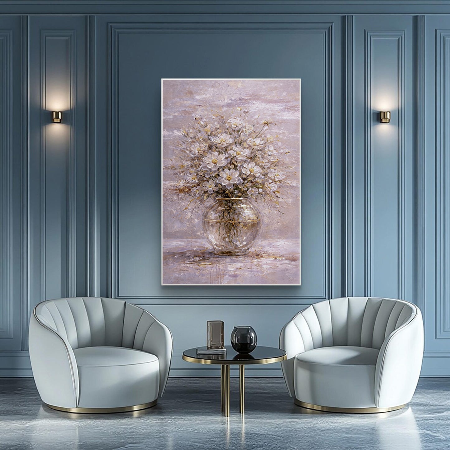 Soft Blush Floral Painting Glass Vase Textured Wall Art