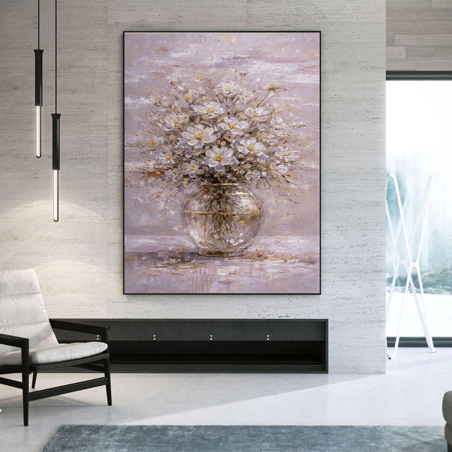 Soft Blush Floral Painting Glass Vase Textured Wall Art