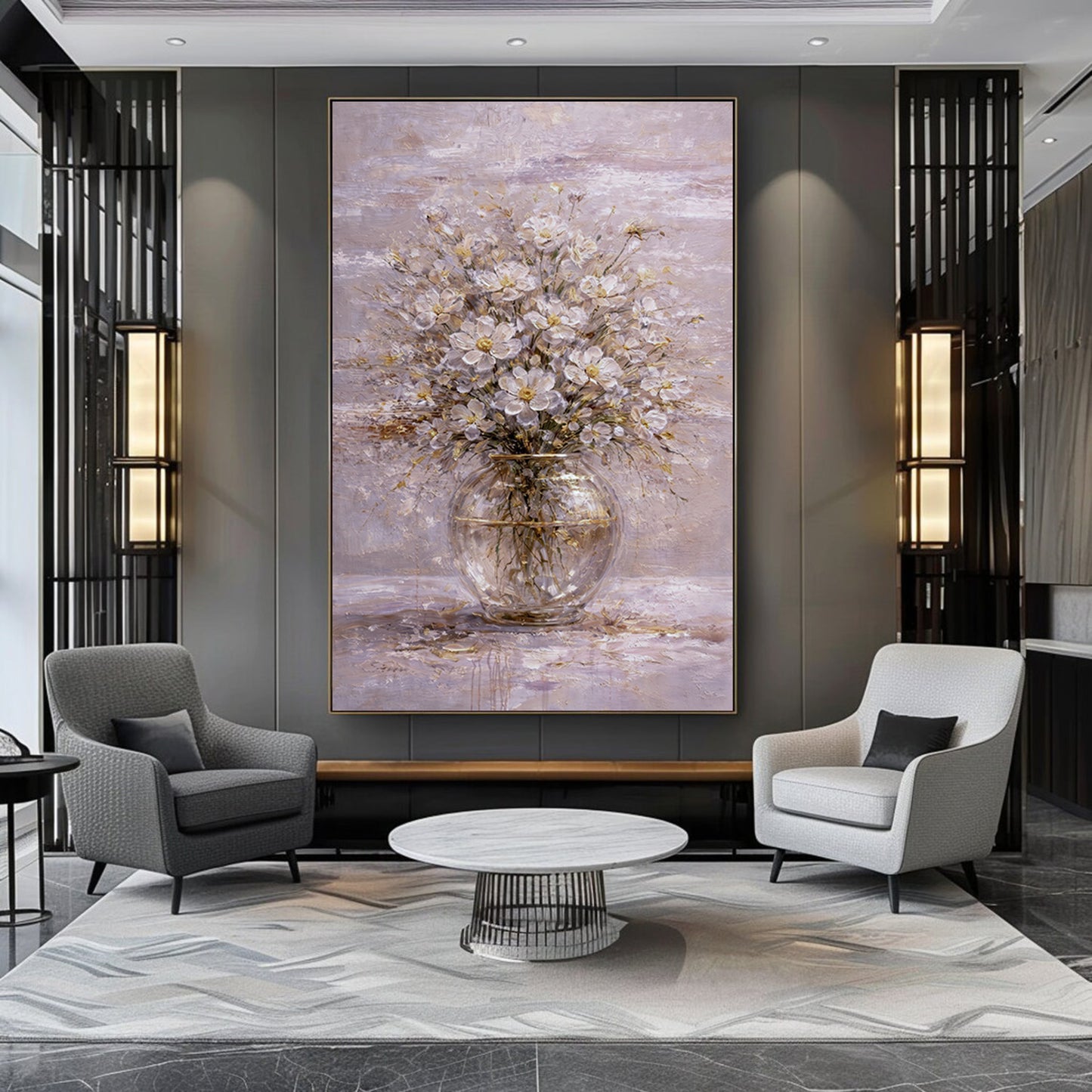 Soft Blush Floral Painting Glass Vase Textured Wall Art