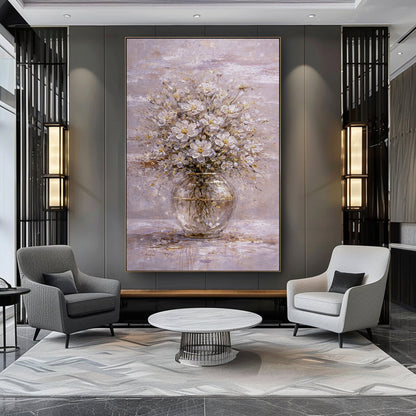 Soft Blush Floral Painting Glass Vase Textured Wall Art