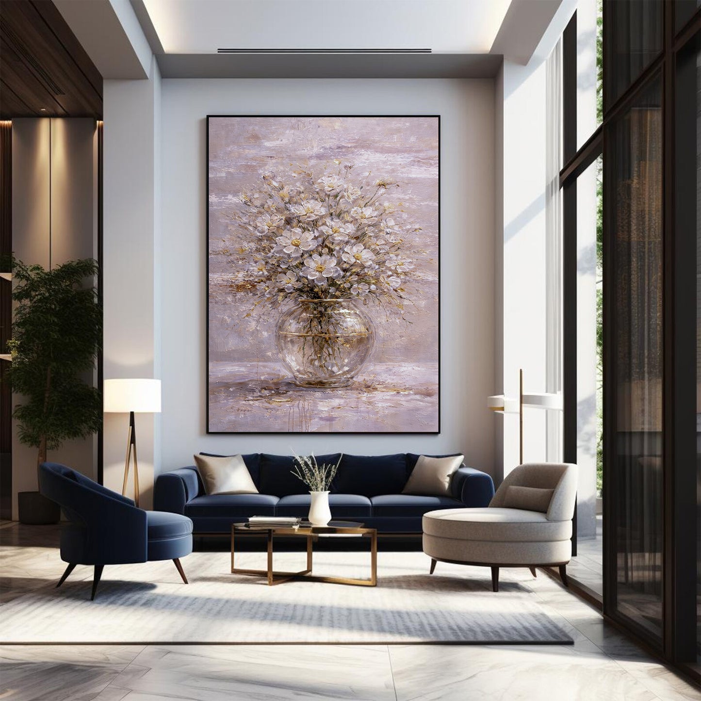 Soft Blush Floral Painting Glass Vase Textured Wall Art
