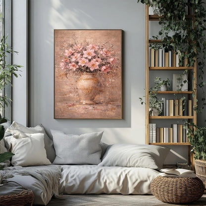 Blush Pink Peony Floral Painting Gold Vase Wall Art