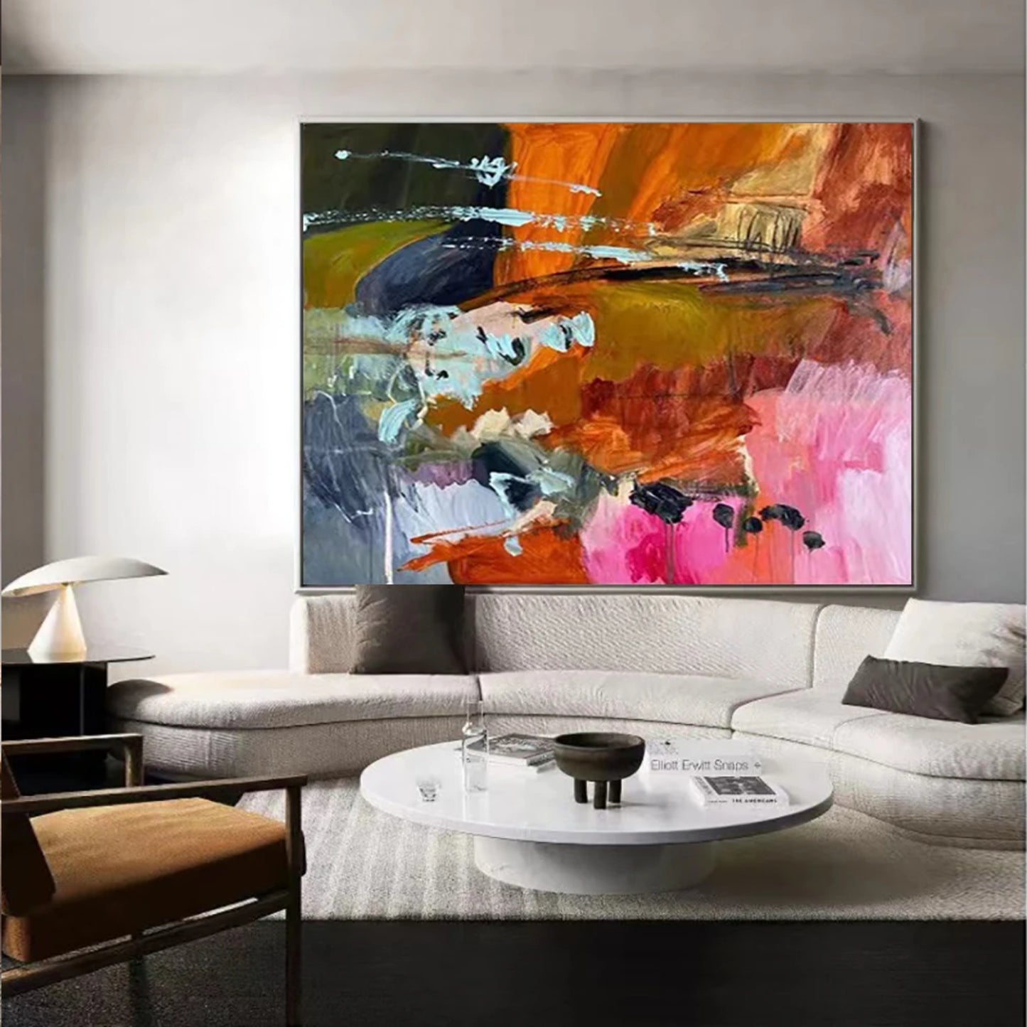 Bold Abstract Multicolor Painting with Dynamic Strokes in Modern Living Room