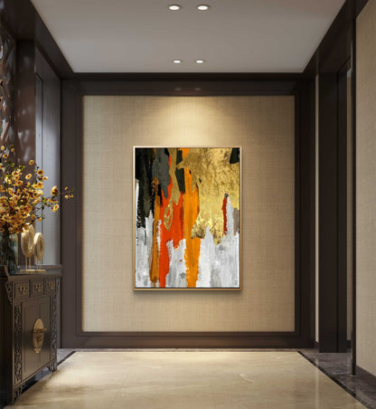 Bold Gold and Orange Abstract Art - Modern Statement Wall Decor