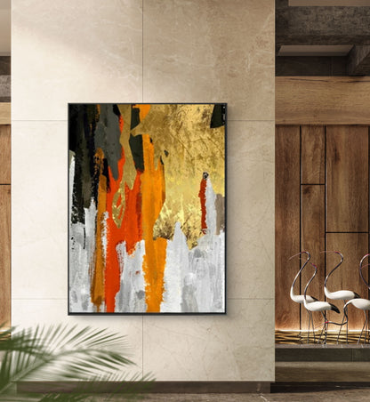 Bold Gold and Orange Abstract Art - Modern Statement Wall Decor