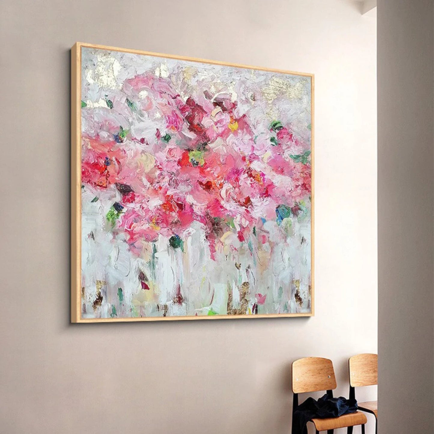 Bright Abstract Pink Floral Painting with Soft Brushstrokes Modern Décor