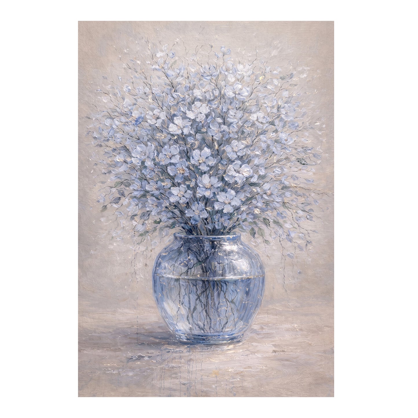 Soft Blue Floral Painting Glass Vase Neutral Wall Art
