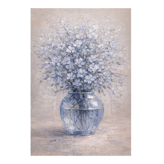 Soft Blue Floral Painting Glass Vase Neutral Wall Art
