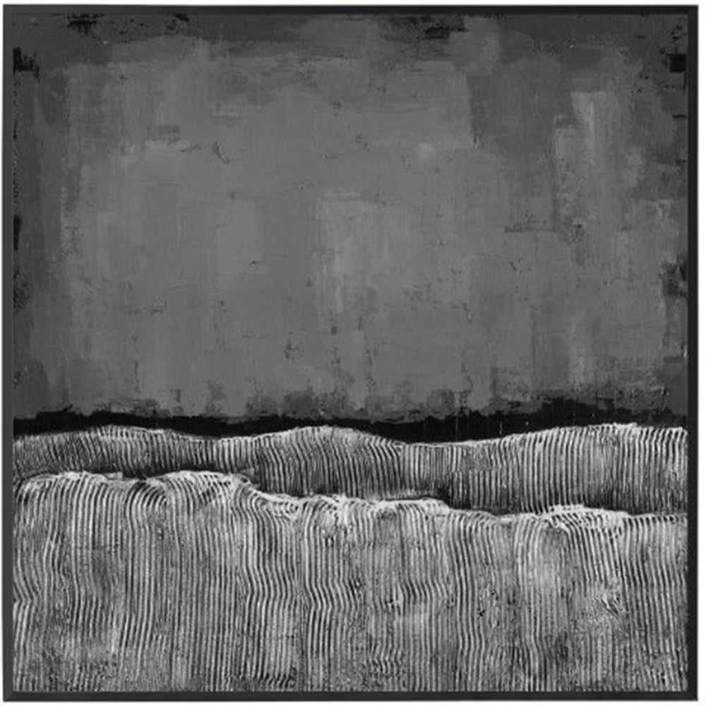 Charcoal grey upper field above two ridged light grey bands separated by irregular dark edges.