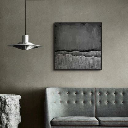 Room mockup showing charcoal grey upper field above two ridged light grey bands separated by irregular dark edges.
