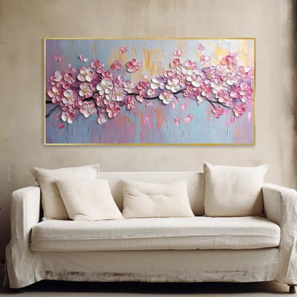 Cherry Serenity Textured Pink Blossom Branch Painting