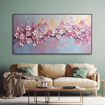 Cherry Serenity Textured Pink Blossom Branch Painting