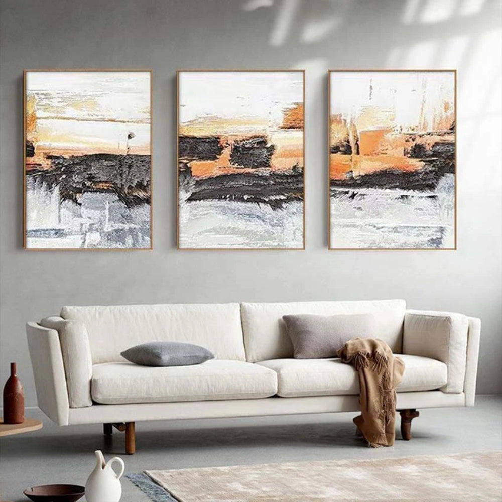 Chinese-Style Set of 3 Pure Handmade Abstract Oil Painting