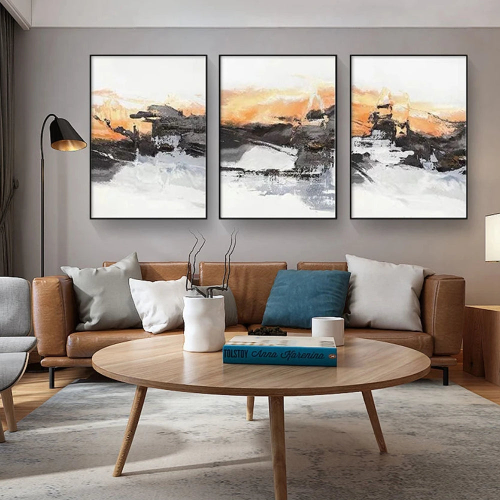 Chinese-Style Set of 3 Pure Handmade Abstract Oil Painting