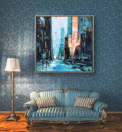 City Street View 100% Art abstrait peint à la main