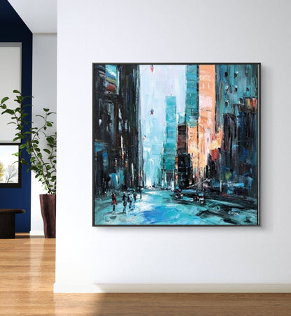 City Street View 100% Art abstrait peint à la main