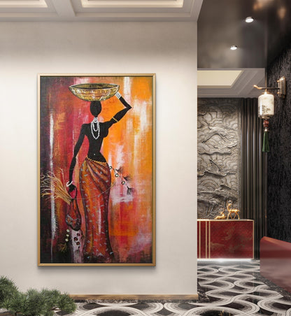 Classical African Working Woman Textured Painting
