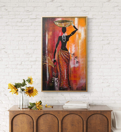 Classical African Working Woman Textured Painting